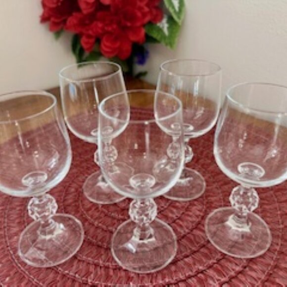 Vintage Clear Crystal Cordial Glasses Set of 5 Faceted Ball Stem Liqueur Glasses - Picture 4 of 8